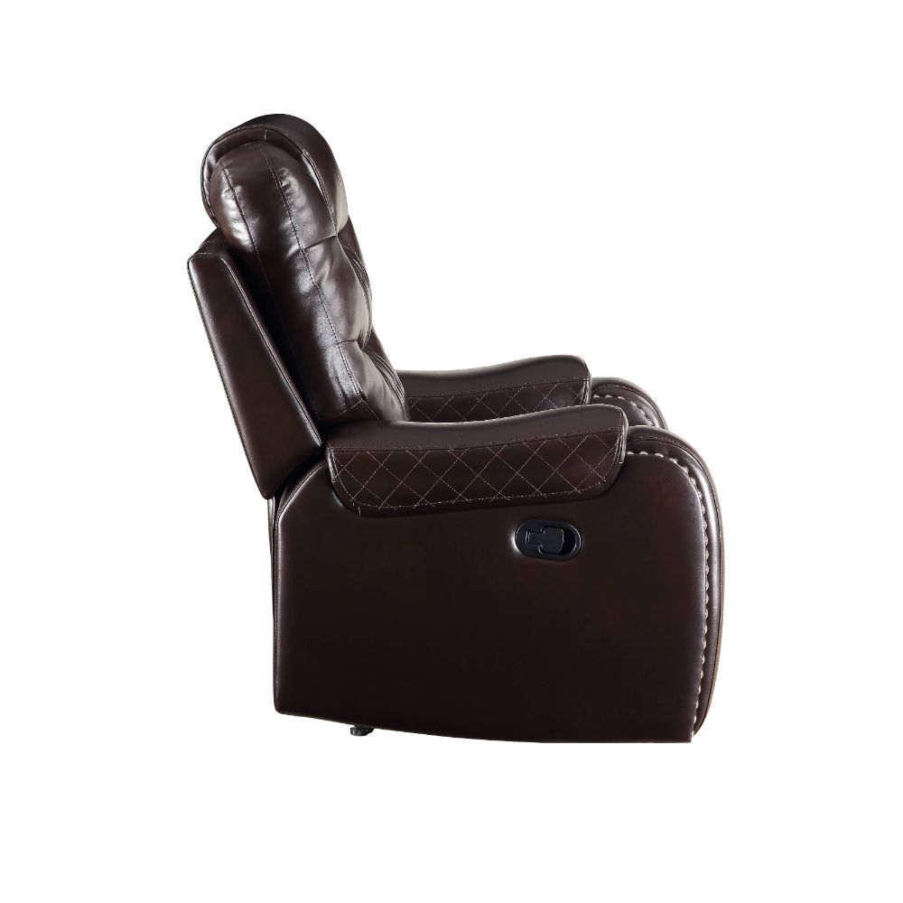 Braylon Motion Sofa in Brown Leatherette