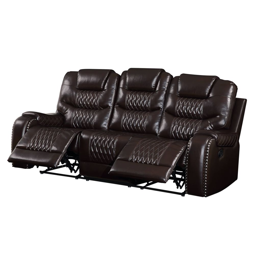 Braylon Motion Sofa in Brown Leatherette