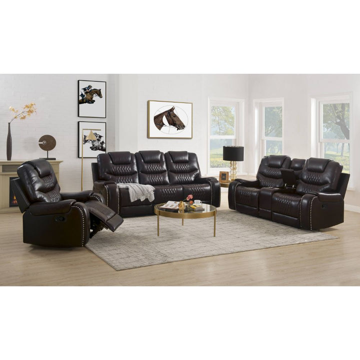 Braylon Motion Sofa in Brown Leatherette