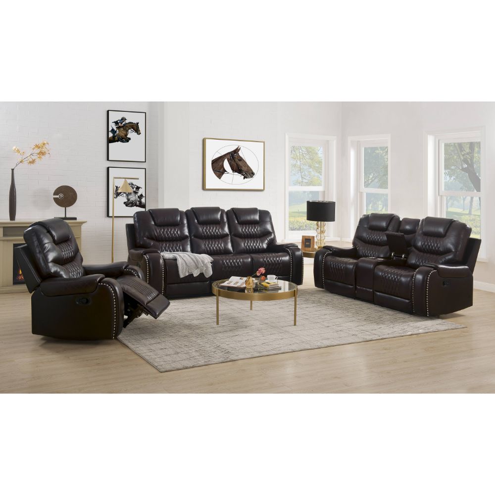 Braylon Motion Sofa in Brown Leatherette
