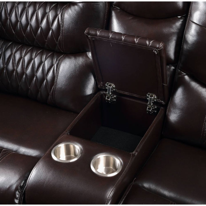 Braylon Motion Sofa in Brown Leatherette