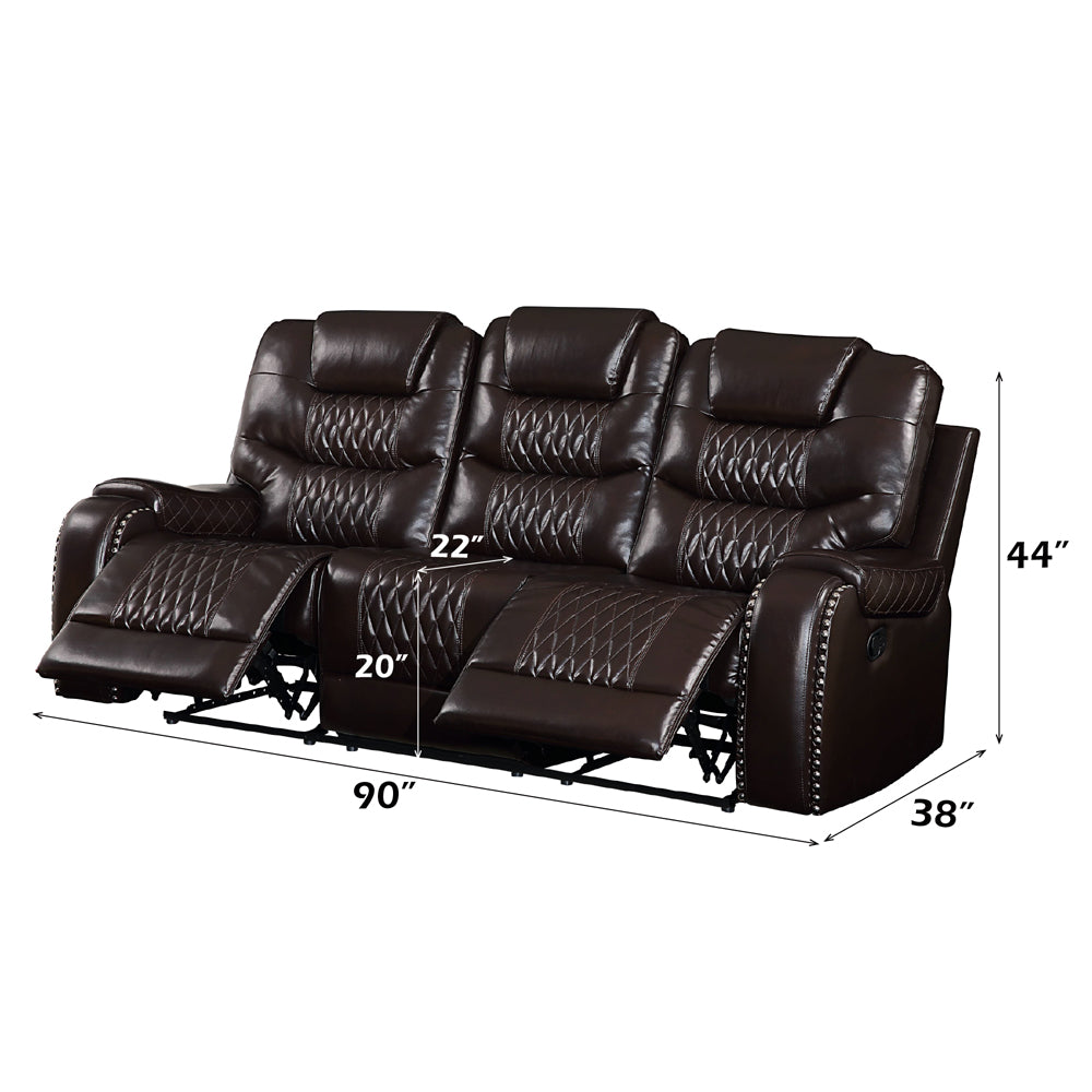Braylon Motion Sofa in Brown Leatherette - dimensions