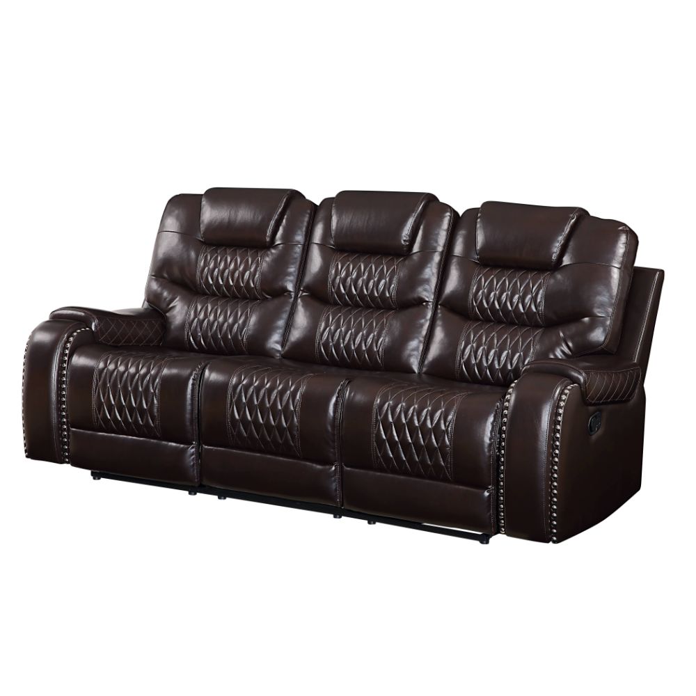 Braylon Motion Sofa in Brown Leatherette