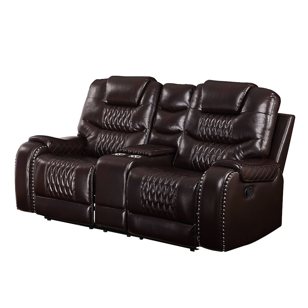 Braylon Motion Loveseat with Console in Brown Leatherette