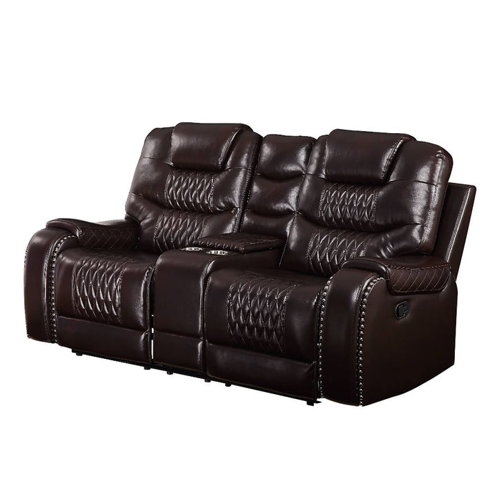 Braylon Motion Loveseat with Console in Brown Leatherette