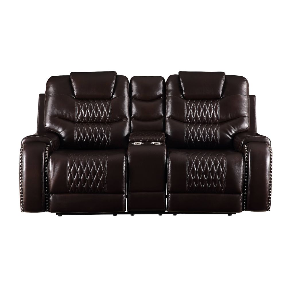 Braylon Motion Loveseat with Console in Brown Leatherette