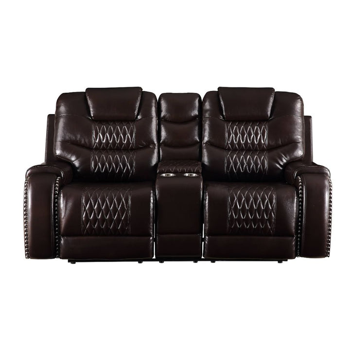 Braylon Motion Loveseat with Console in Brown Leatherette
