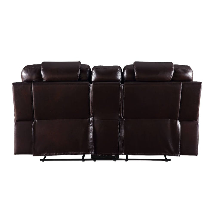 Braylon Motion Loveseat with Console in Brown Leatherette