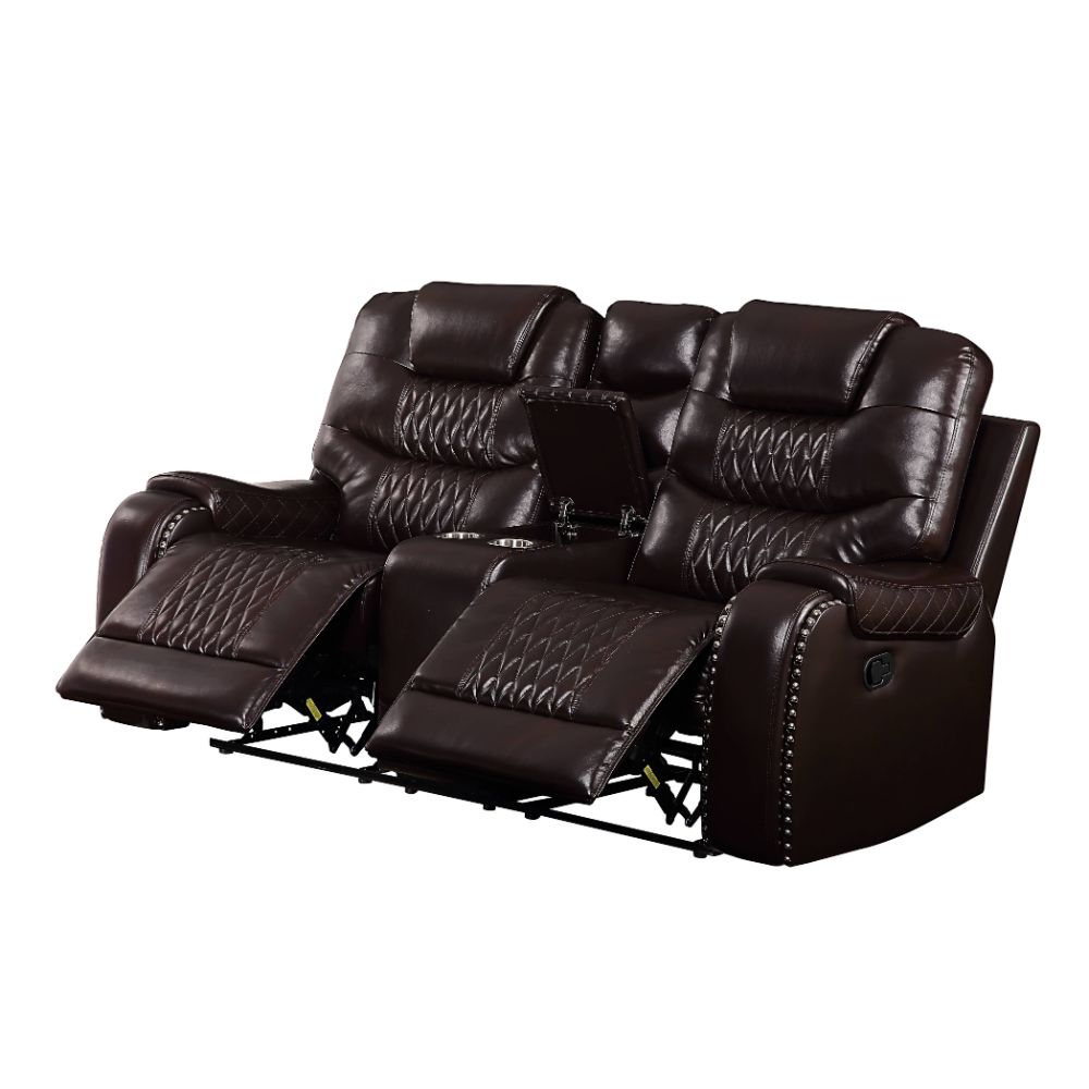 Braylon Motion Loveseat with Console in Brown Leatherette