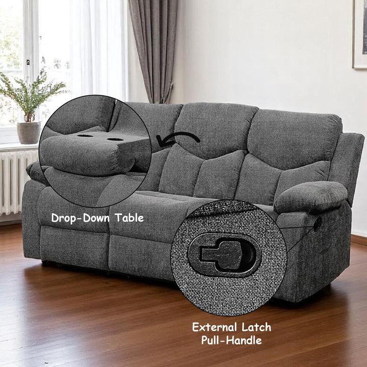 Kalen Motion Sofa in Gray Chenille - features