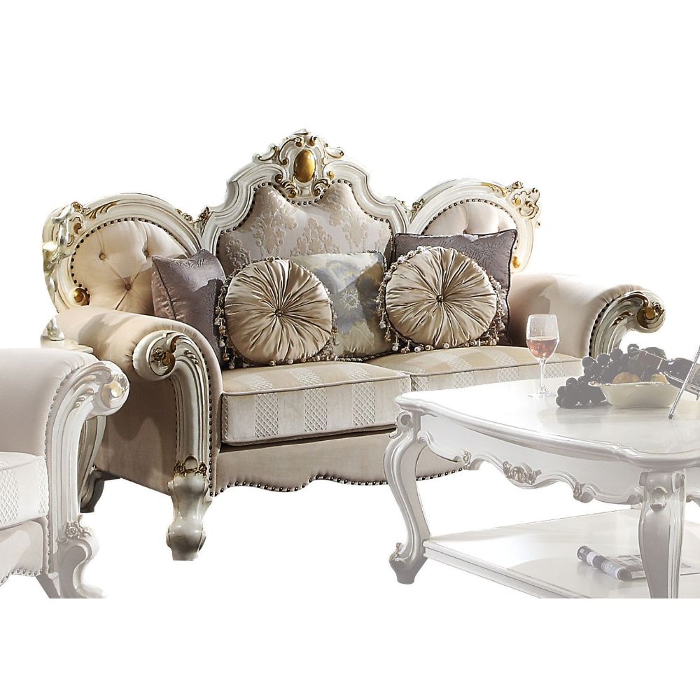Picardy Loveseat with 5 Pillows in Fabric & Antique Pearl