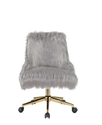 Arundell II - Office Chair - Gray Faux Fur & Gold