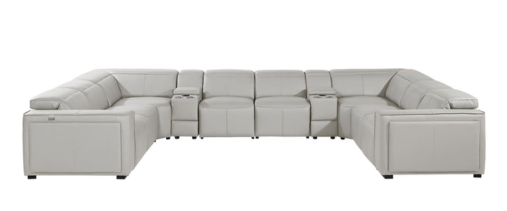 DivanItalia 1224 10-Piece U-Shaped Sectional Sofa in Top Grain Italian Leather with 4 Power Recliners &amp; Power Headrests - Light Gray
