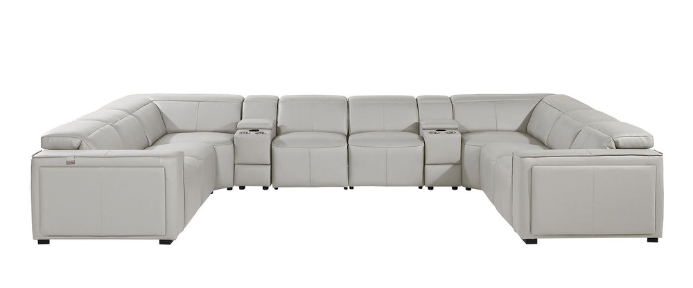 DivanItalia 1224 10-Piece U-Shaped Sectional Sofa in Top Grain Italian Leather with 4 Power Recliners & Power Headrests - Light Gray