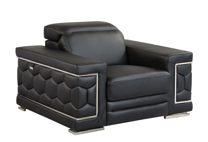 DivanItalia 692 Chair with Adjustable Headrest in Top-Grain Italian Leather - Black