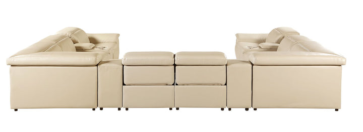 DivanItalia 9762 12-Piece U Shaped Top Grain Italian Leather Sectional Sofa with 4 Power Recliners - Beige