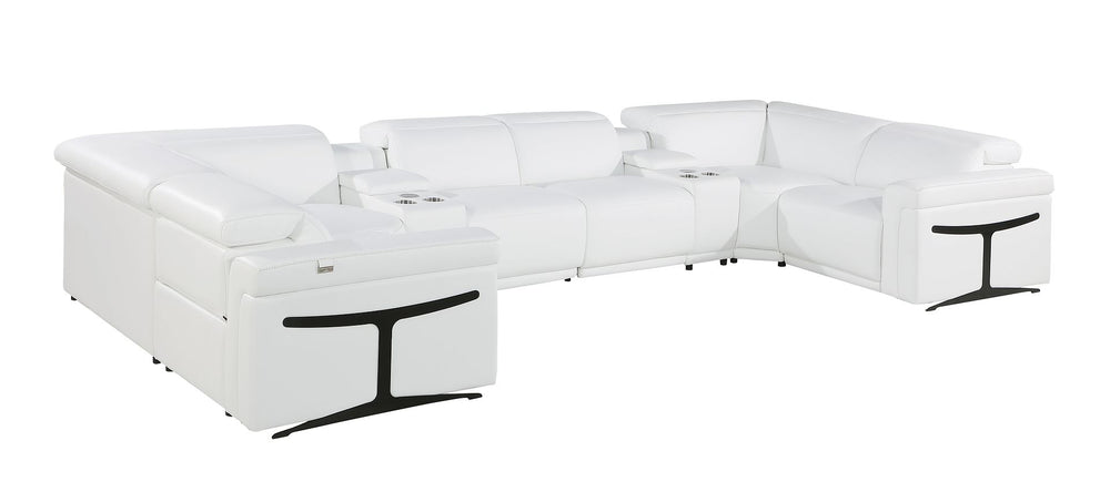 DivanItalia 1126 8-Piece U-Shaped Sectional Sofa in Top Grain Italian Leather with 4 Power Recliners & Power Headrests – with Console - White