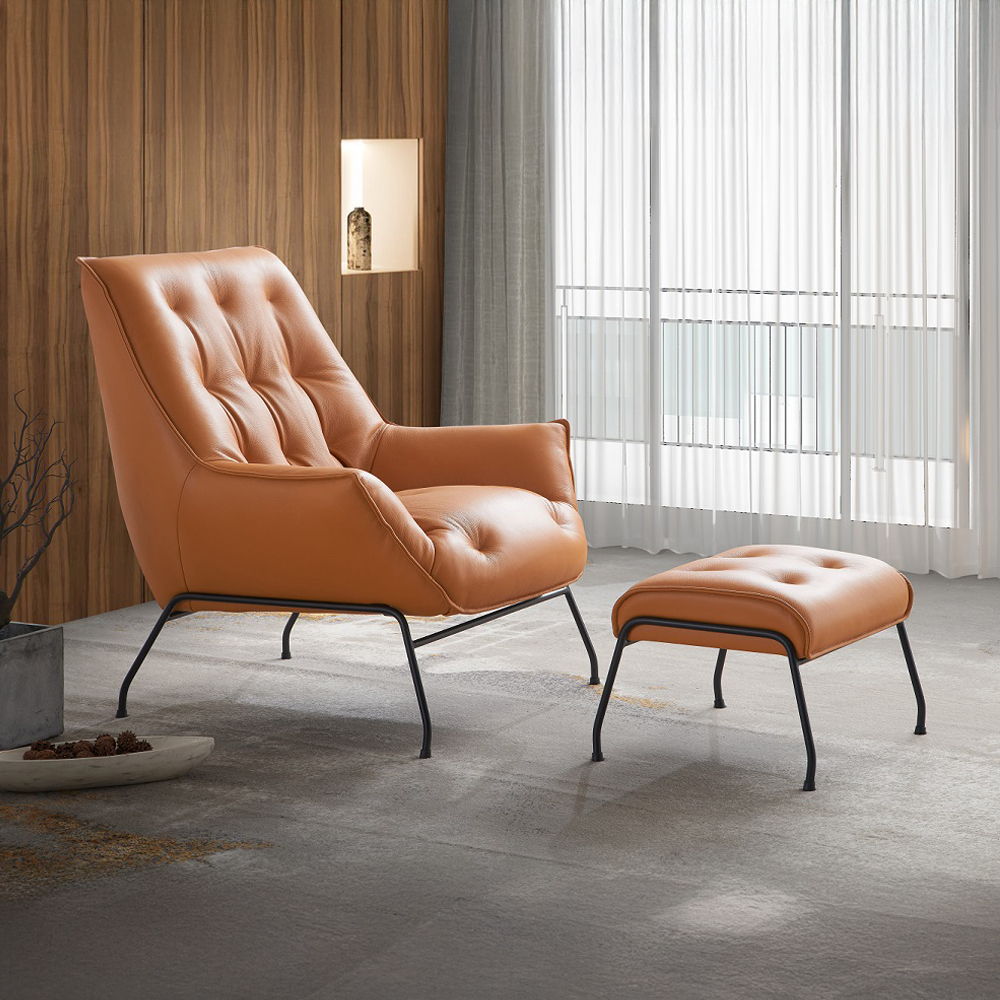 Zusa - Accent Chair & Ottoman - Sandstone Top Grain Leather