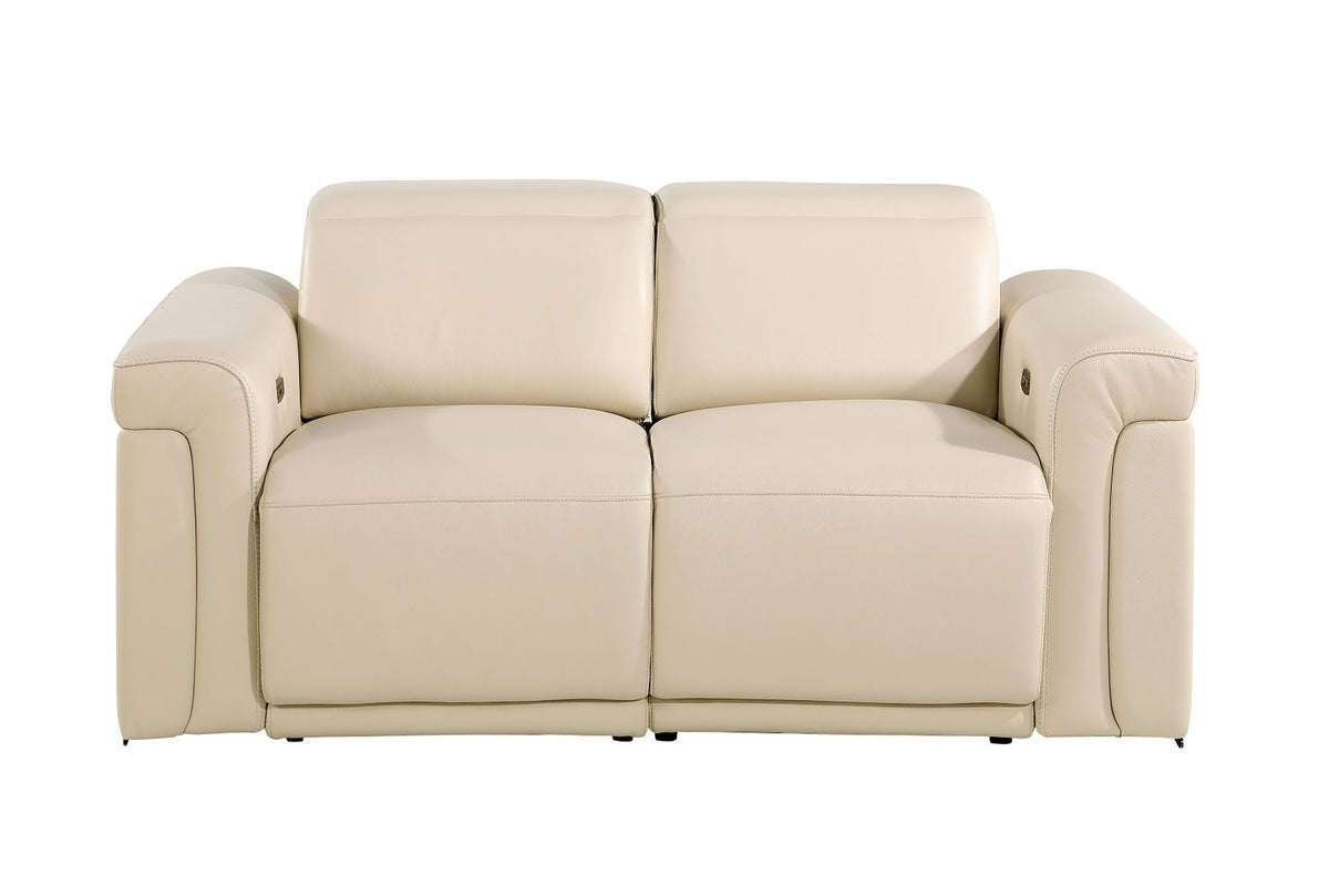 DivanItalia 1126 Power Reclining Loveseat in Top Grain Italian Leather with 2 Power Recliners & Power Headrests - Beige