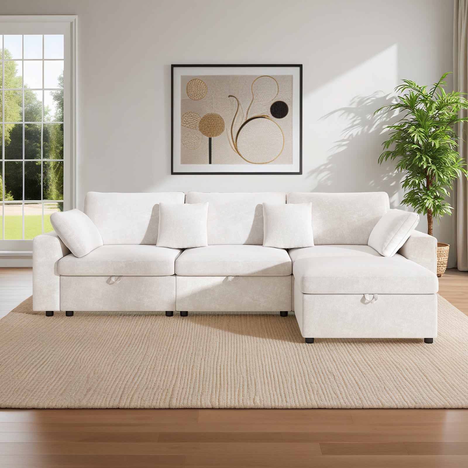 118" Oversized Cloud Sectional Couch with Storage Ottoman