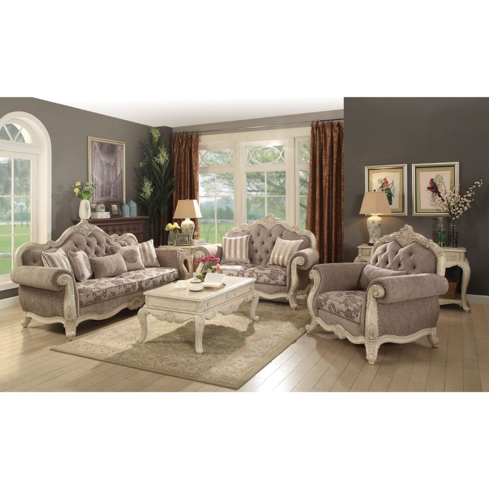 Ragenardus Chair with Pillow in Gray Fabric & Antique White