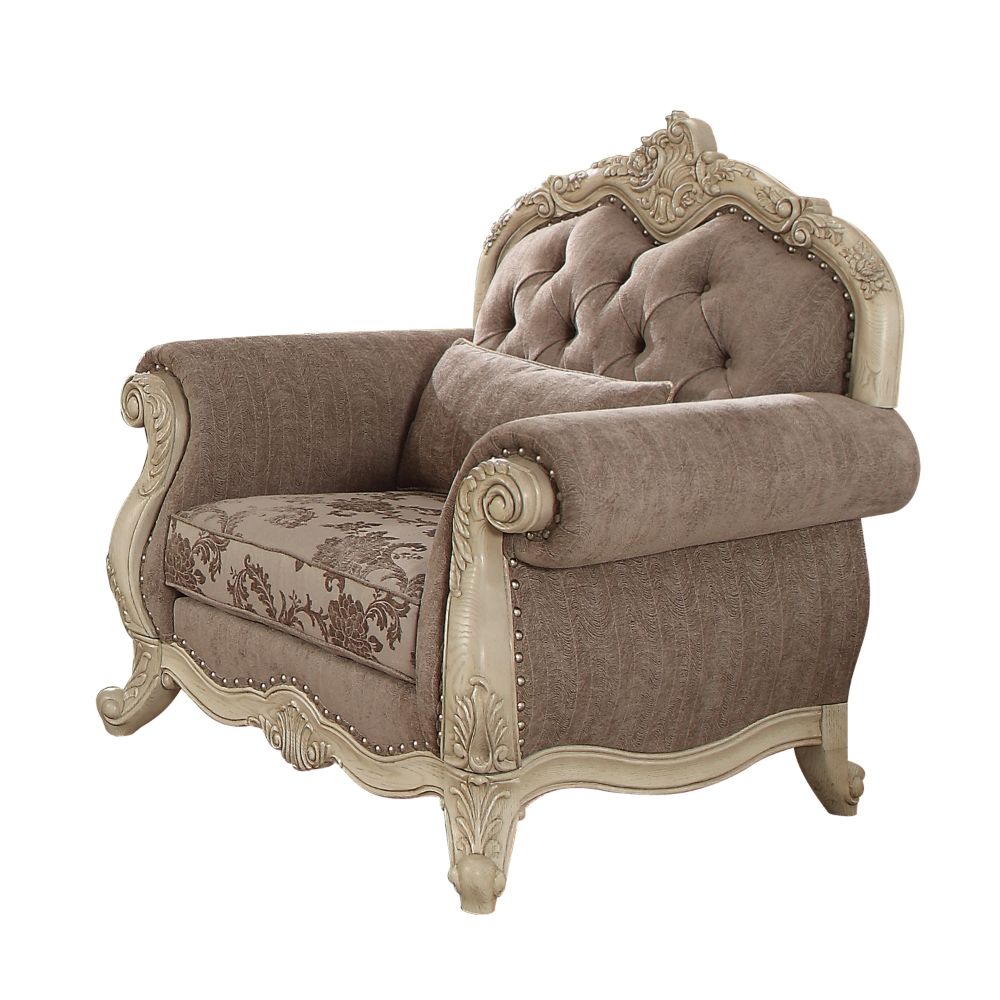 Ragenardus Chair with Pillow in Gray Fabric & Antique White