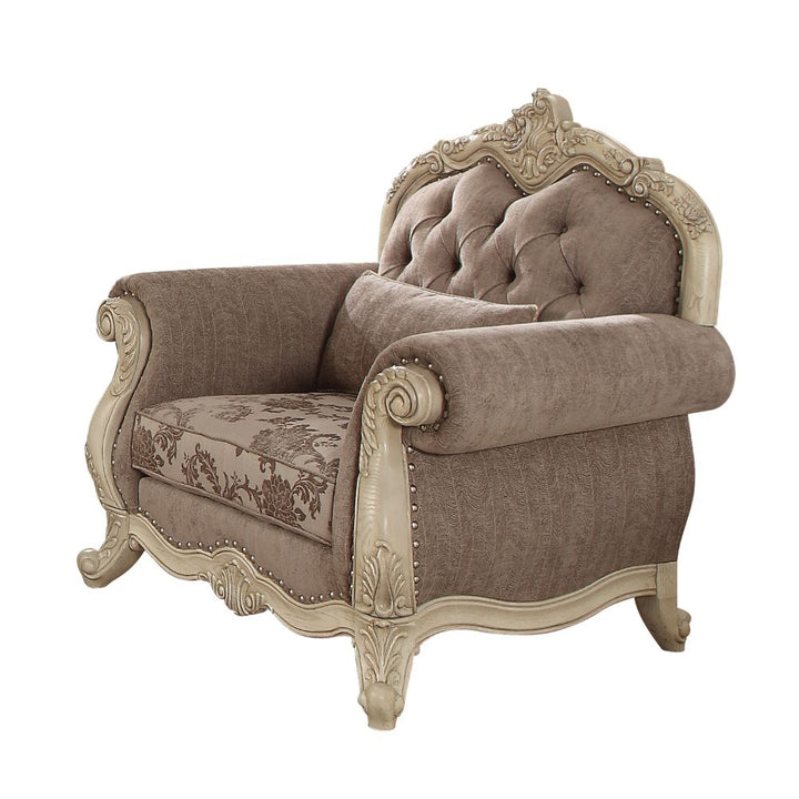 Ragenardus Chair with Pillow in Gray Fabric &amp; Antique White