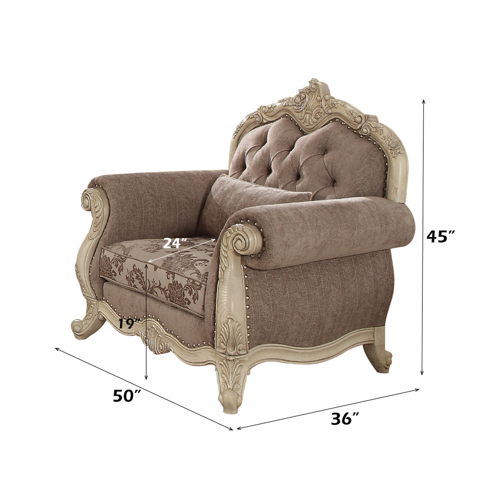 Ragenardus Chair with Pillow in Gray Fabric & Antique White - dimensions