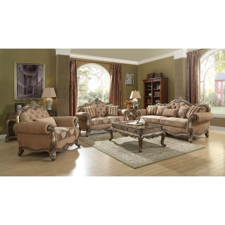 Ragenardus Loveseat with 2 Pillows in Fabric &amp; Vintage Oak