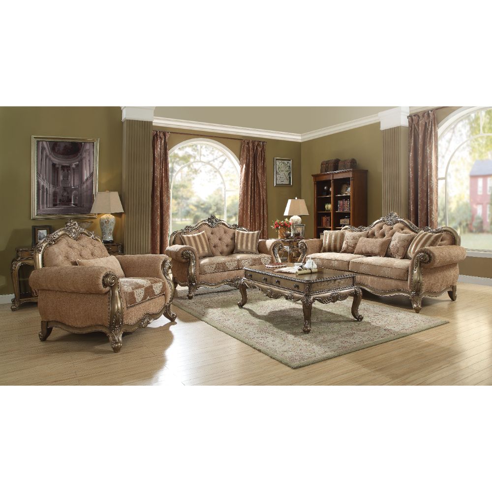 Ragenardus Loveseat with 2 Pillows in Fabric & Vintage Oak