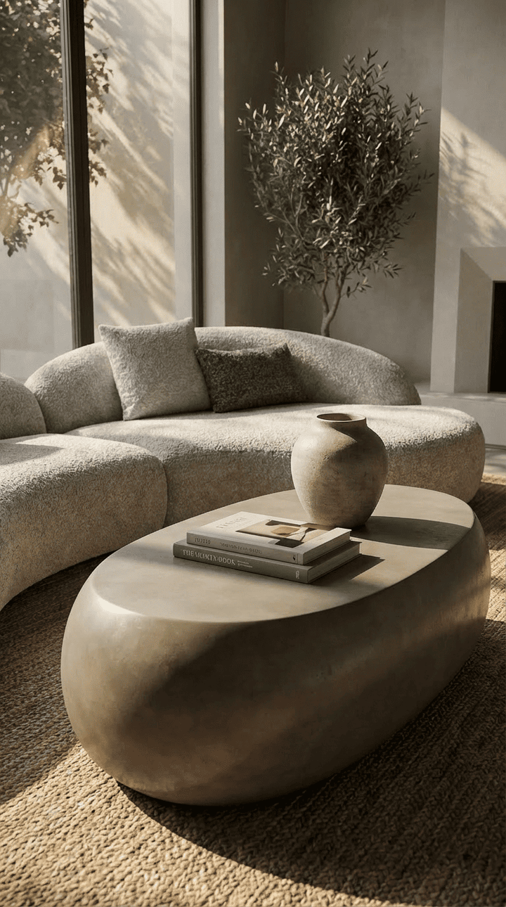 Denny - Modern Grey Concrete Large Oval Coffee Table