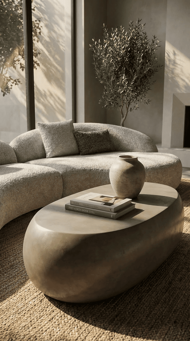 Denny - Modern Grey Concrete Large Oval Coffee Table - View 6