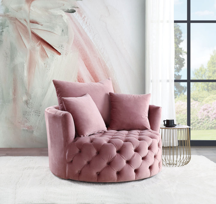 Zunyas - Velvet Accent Chair With Swivel - Pink