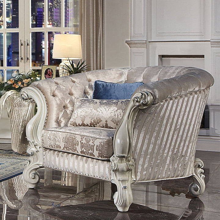 ACME Furniture Versailles Chair With 2 Pillows Ivory Fabric & Bone Whit