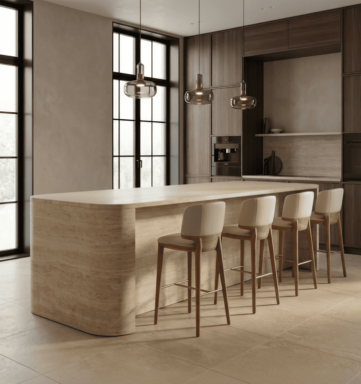 Calvary - Mid-Century Modern Beige Vegan Leather + Walnut Counter Chair