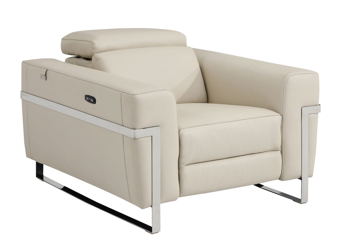 DivanItalia 990 Power Reclining Arm Chair with Power Headrest in Top-Grain Italian Leather - Beige