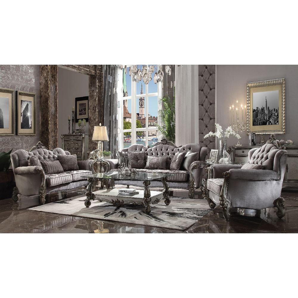 Versailles Chair with Pillow in Velvet & Antique Platinum