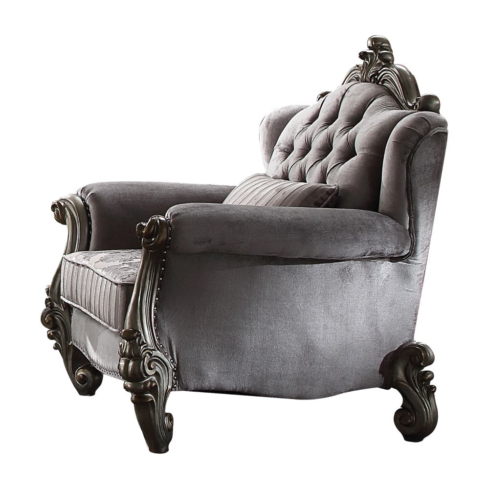 Versailles Chair with Pillow in Velvet & Antique Platinum