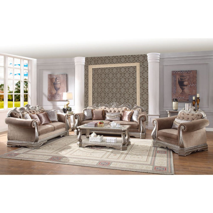 Northville Sofa with 5 Pillows in Velvet &amp; Antique Silver