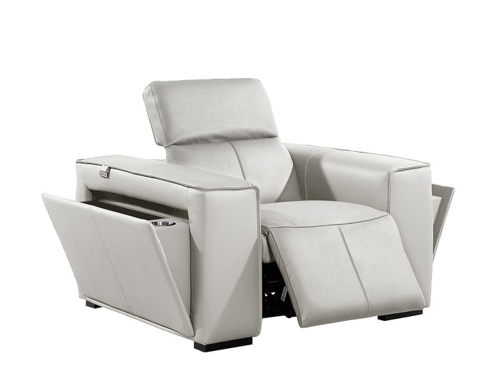 DivanItalia 1224 Top Grain Italian Leather Power Reclining Chair with Power Headrests - Light Gray