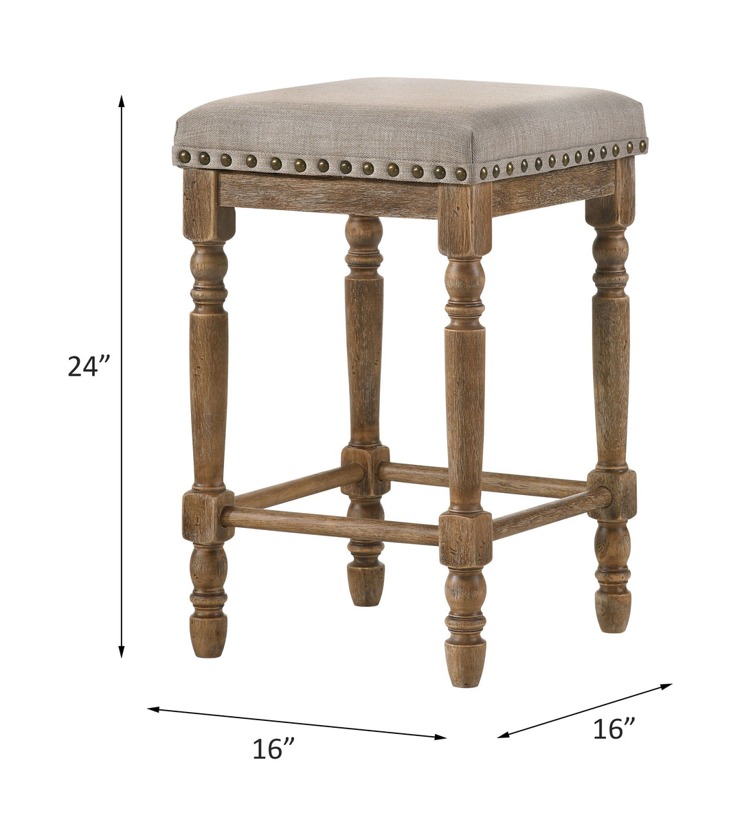 Farsiris - Counter Height Stool Set of 2) - Beige Fabric & Weathered Oak