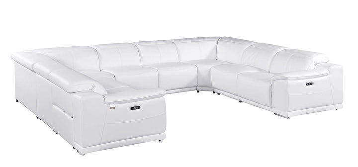 DivanItalia 9762 8-Piece U Shaped Top Grain Italian Leather Sectional Sofa with 4 Power Recliners – No Console - White