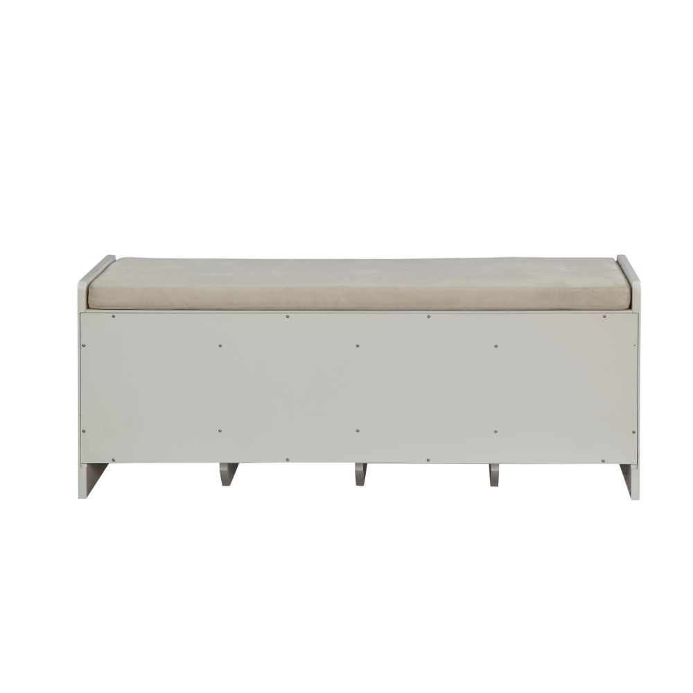 Berci - Bench With Storage - Beige Fabric & White