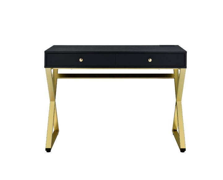 Coleen - Writing Desk With USB Same Ac00894) - Black & Brass