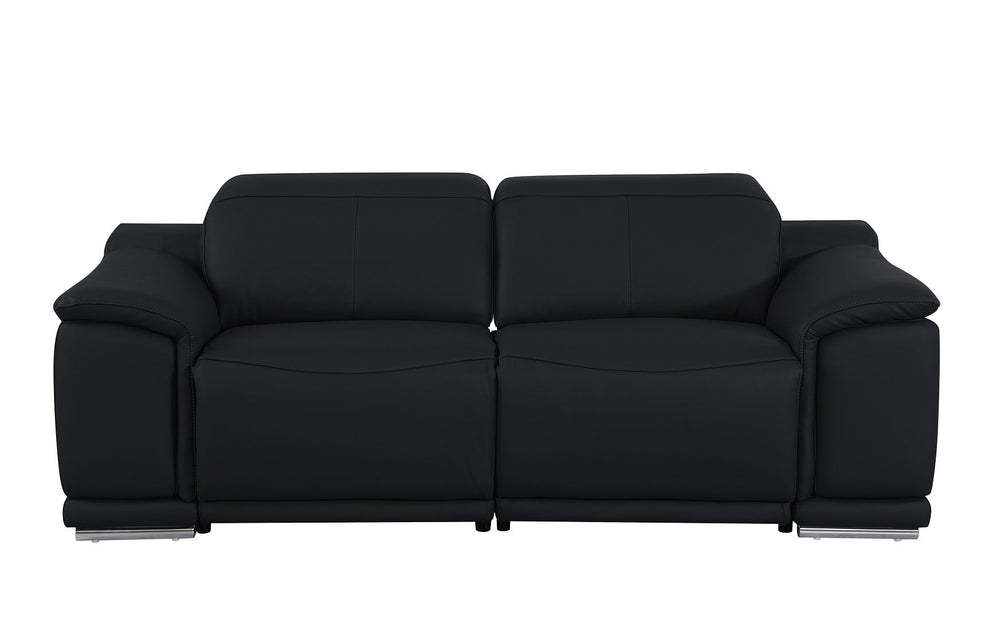 DivanItalia 9762 2-Piece Modular Power Reclining Console with 2 Power Recliners in Top Grain Italian Leather - Black