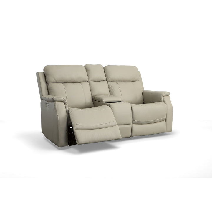 Easton Leather Power Reclining Loveseat with Console, Power Headrests &amp; Lumbar in Dove