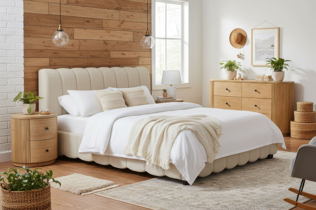 Harris - Modern Off-White Fabric Bed