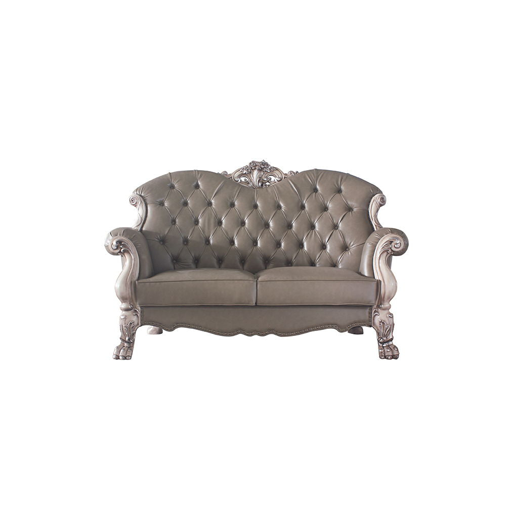 Dresden - Loveseat With 3 Pillows - Synthetic Leather & Vintage Bone White