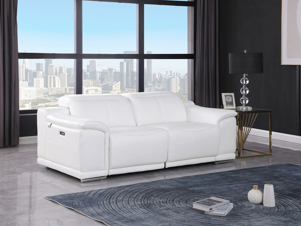 DivanItalia 9762 2-Piece Modular Power Reclining Console with 2 Power Recliners in Top Grain Italian Leather - White