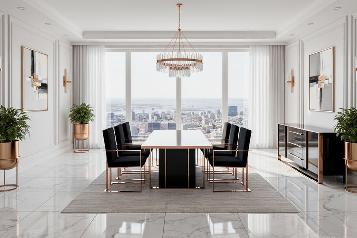 Cartier Modern Black &amp; Rosegold Dining Table